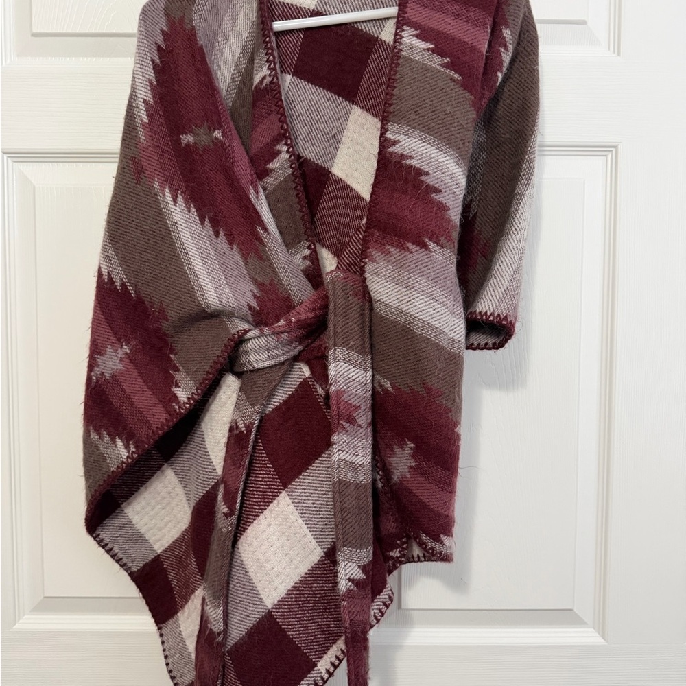 Plaid Knit Women's Sweater - Burgundy and Cream